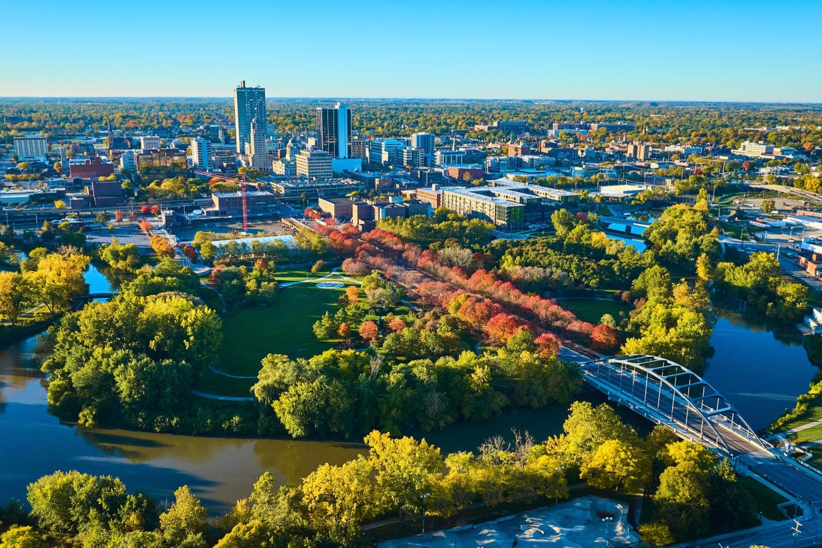 Aerial view of Fort Wayne, IN